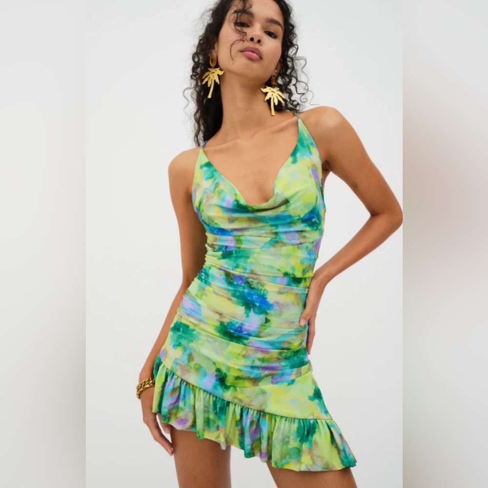 For Love & Lemons Aster Mini Dress in Green